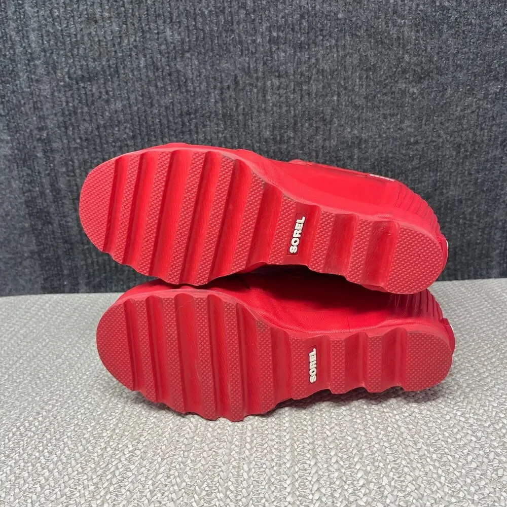 NEW Sorel Joan Rain Wedge Rubber Boots Red Lace Up Womens 7.5 NL2442-622